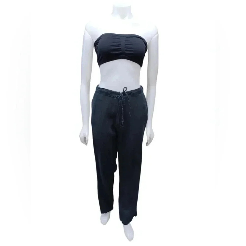 Bruno EUC 100% Linen Straight Leg  Black Trousers Size Large